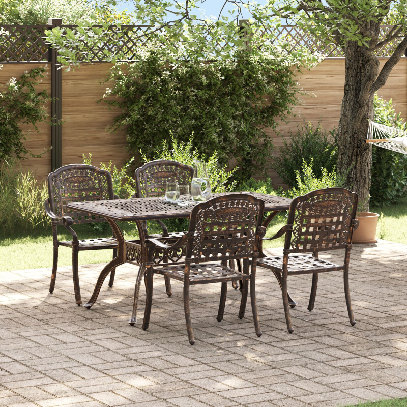 5-teiliges Garten-Esszimmer-Set aus weißem Guss-Aluminium