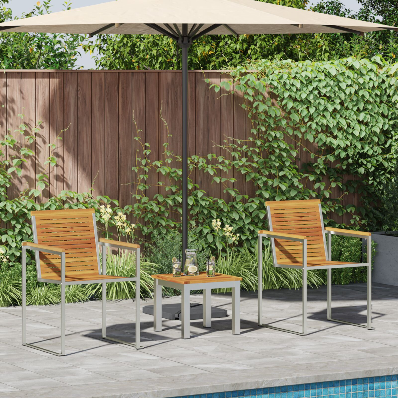 Sonnenliege mit Gartenstühlen 3 Teile Massivholz Akazie