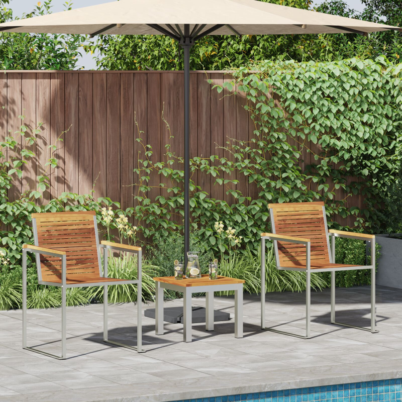 3-teiliges Sonnenliegenset mit Gartenstühlen aus solidem Teakholz