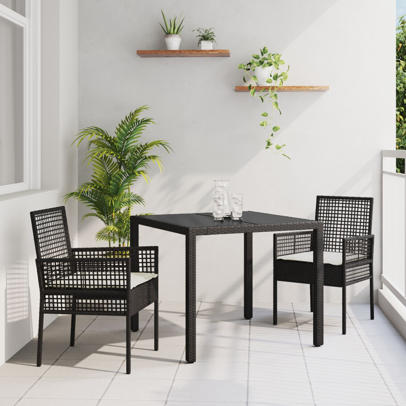 5-teiliges Garten-Ess-Set mit Kissen Braun Poly Rattan