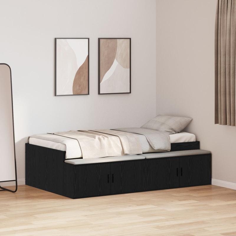 Stauraum Bettgestell Schwarz Eiche 90x200 cm