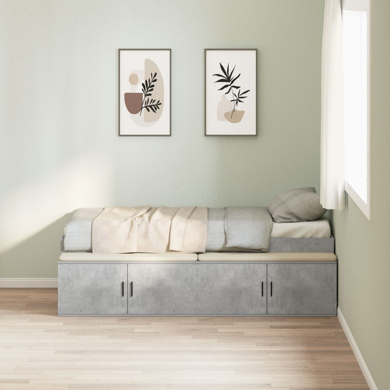 Bettrahmen mit Stauraum Beton grau 90x200 cm