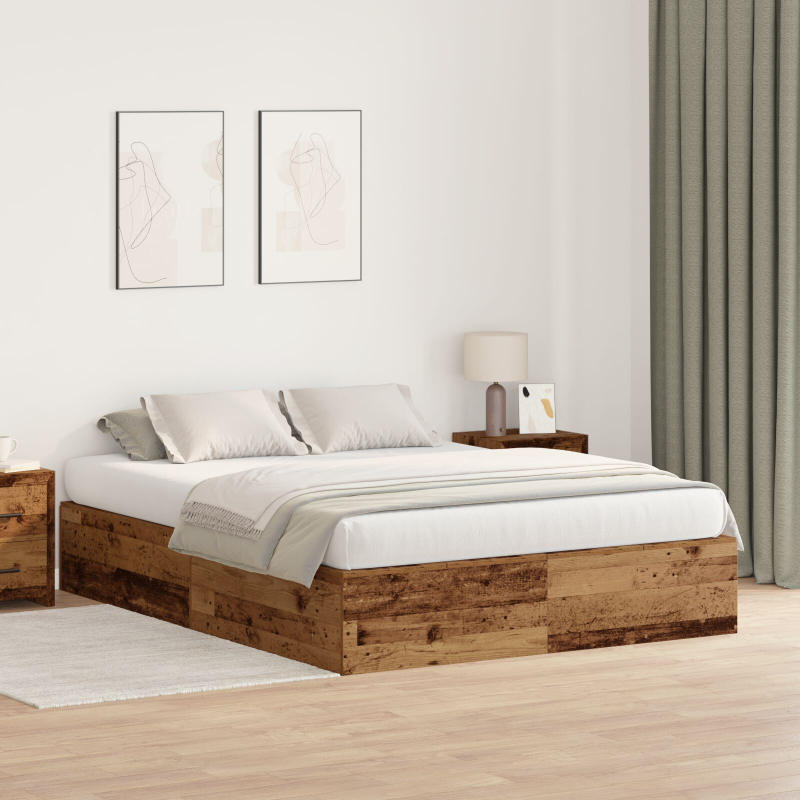 Stauraumbett aus altem Holz 135x190 cm