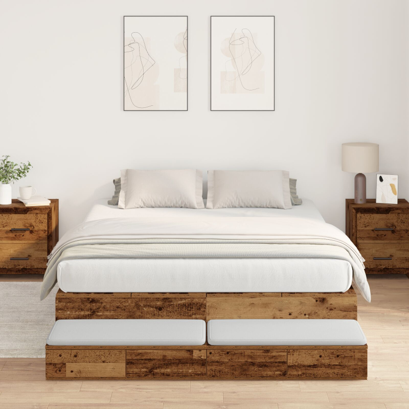Stauraum Bettgestell Alteiche 135x190 cm