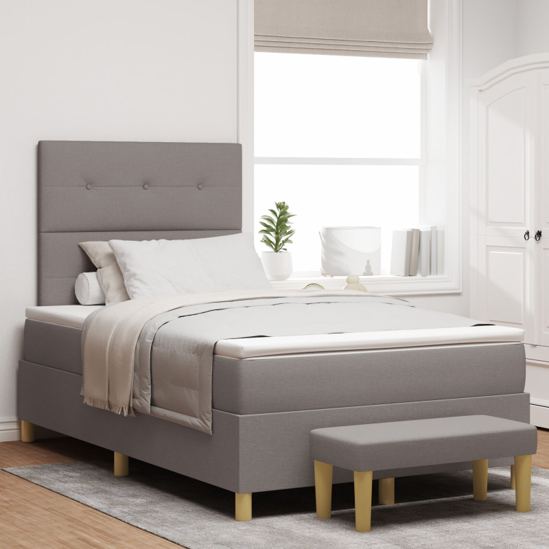 Boxspringbett mit Matratze & Bank Taupe 120x190 cm Stoff