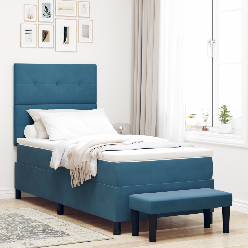 Boxspringbett mit Matratze & Bank Dunkelblau 80x200 cm Samt