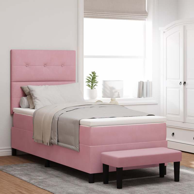 Boxspringbett mit Matratze & Bank Rosa 90x200 cm Samt