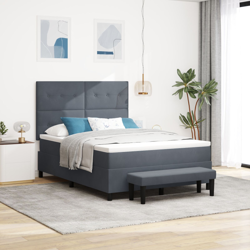 Boxspringbett mit Matratze & Bank Dunkelgrau 140x200 cm Samt