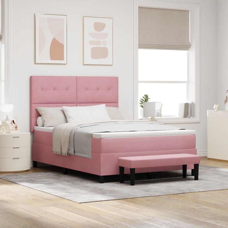 Boxspringbett mit Matratze & Bank Rosa 160x200 cm Samt