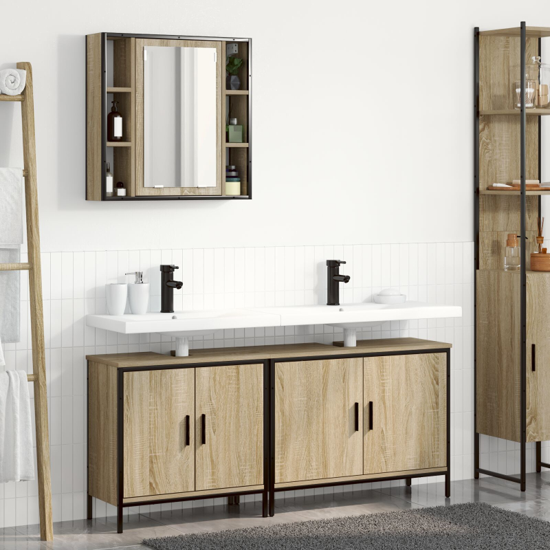 3-teiliges Badezimmer Möbel Set Sonoma Eiche Holzwerkstoff