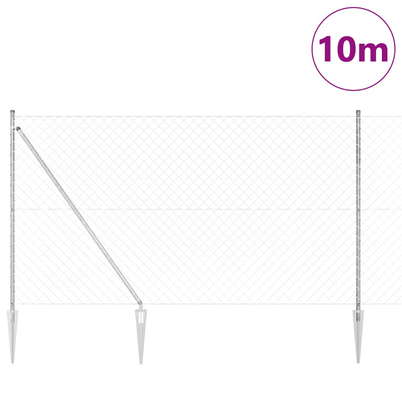 Maschendrahtzaun mit 7 Spitzenpfählen 1.6x10 m Verzinkter Stahl