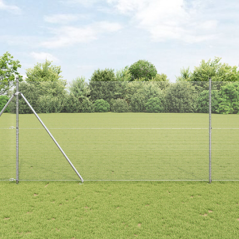 Schweißdrahtzaun mit 13 Spike-Pfosten 1,5x25 m Verzinkter Stahl
