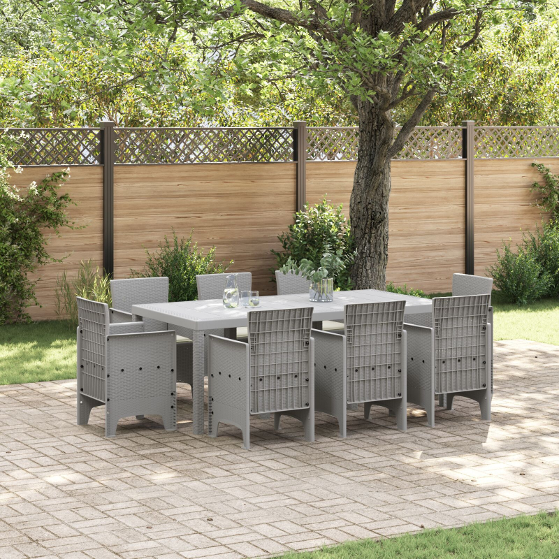 9-teiliges Garten-Essgruppe mit Kissen Hellgrau Poly-Rattan