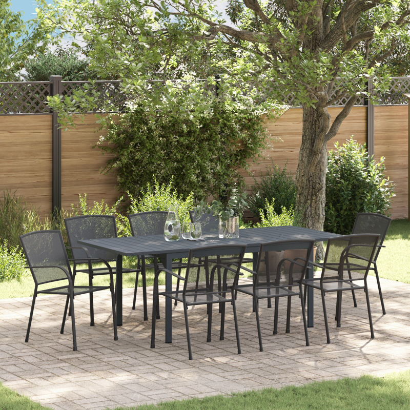 9-teiliges Flurmöbel-Set Anthrazit Stahl, Ausziehbarer Gartentisch Anthrazit (140-210)x90x73 cm Stahl