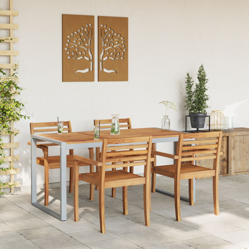 Esszieltisch Grau 160x80x75 cm Stahl und massivem Akazienholz