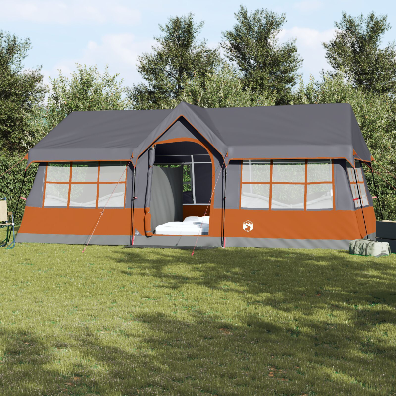 Campingzelt mit Fenstern Grau und Orange 12-Personen Wasserdicht