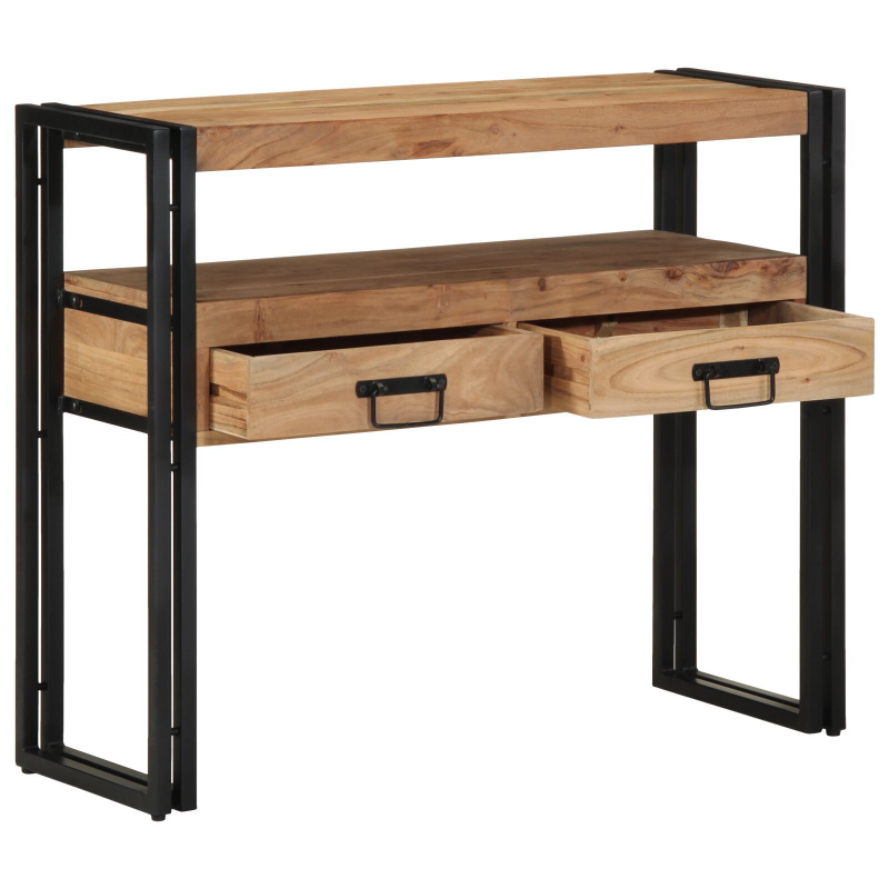 Konsole Schwarz 90x33x75 cm Massivholz Akazie und Metall