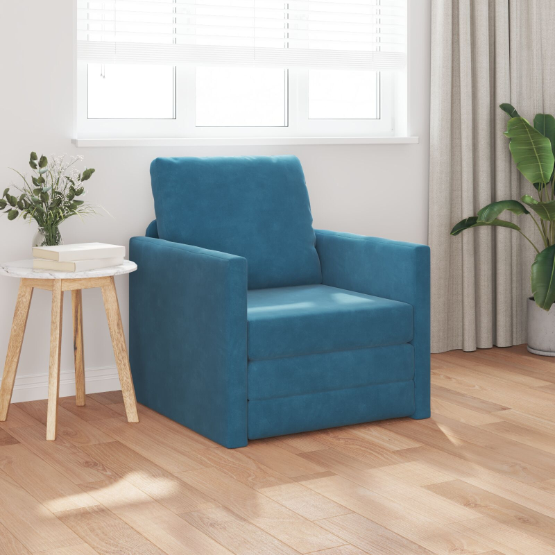 Fußboden Sofa Bett 2-in-1 Blau 74x77x81 cm Velours