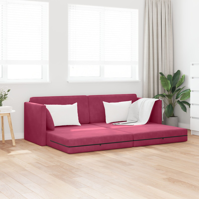 Boden-Sofa-Bett 2-in-1 Weinrot 213x144x60 cm Samt