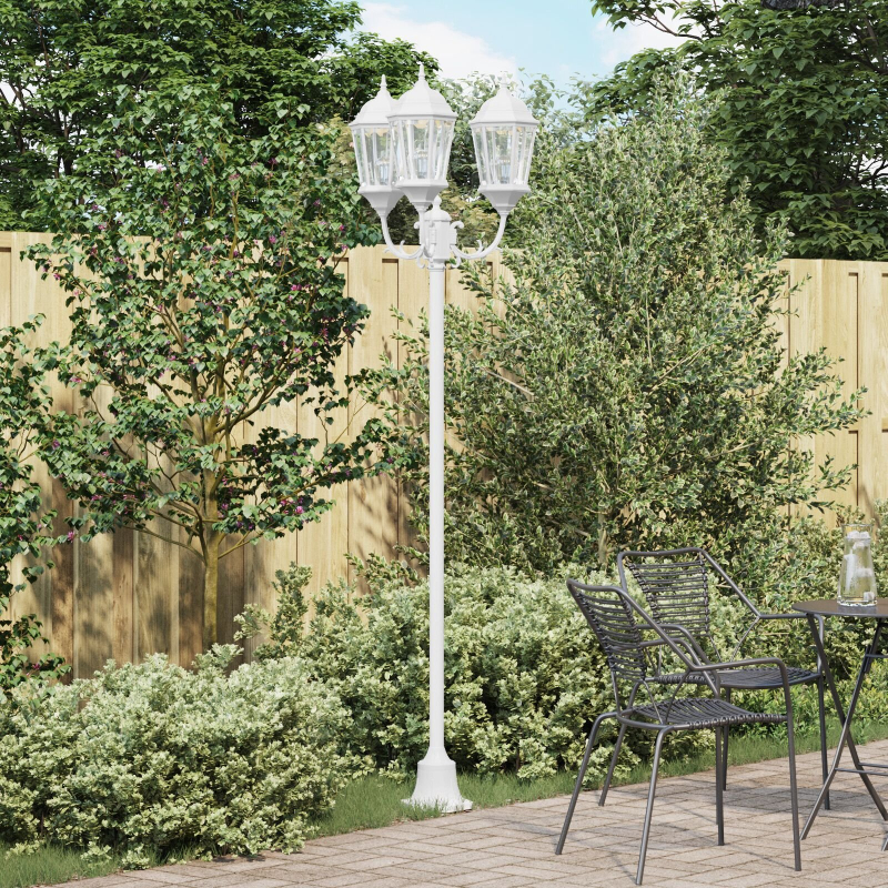 Garten Lichtmast 3-Lampe E27 Weiß 220 cm Aluminium
