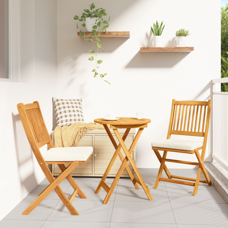 3-teiliges Garten Bistro Set aus solidem Akazienholz