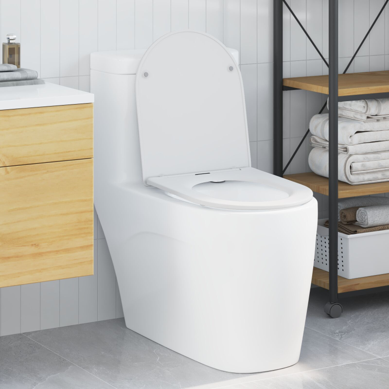 Schnellanpassbarer Toilettensitz mit sanftem Schließen aus Duroplast in Weiß