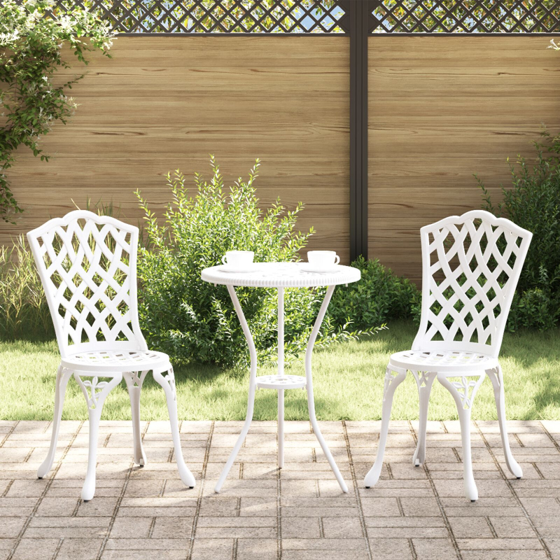 3-teiliges Garten Bistro Set aus weißem Gussaluminium