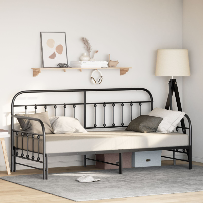 Tagesbett mit Ausziehbett Schwarz 100x200 cm Stahl