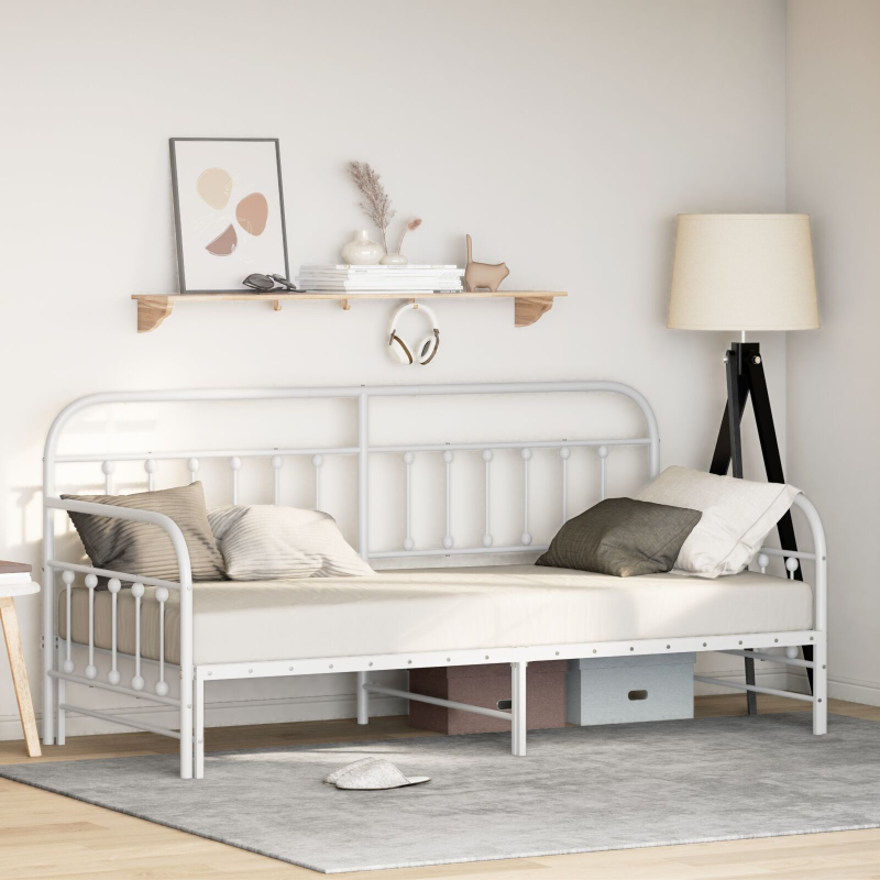 Tagesbettgestell mit Unterbett in Weiß, 107x203 cm, aus Stahl