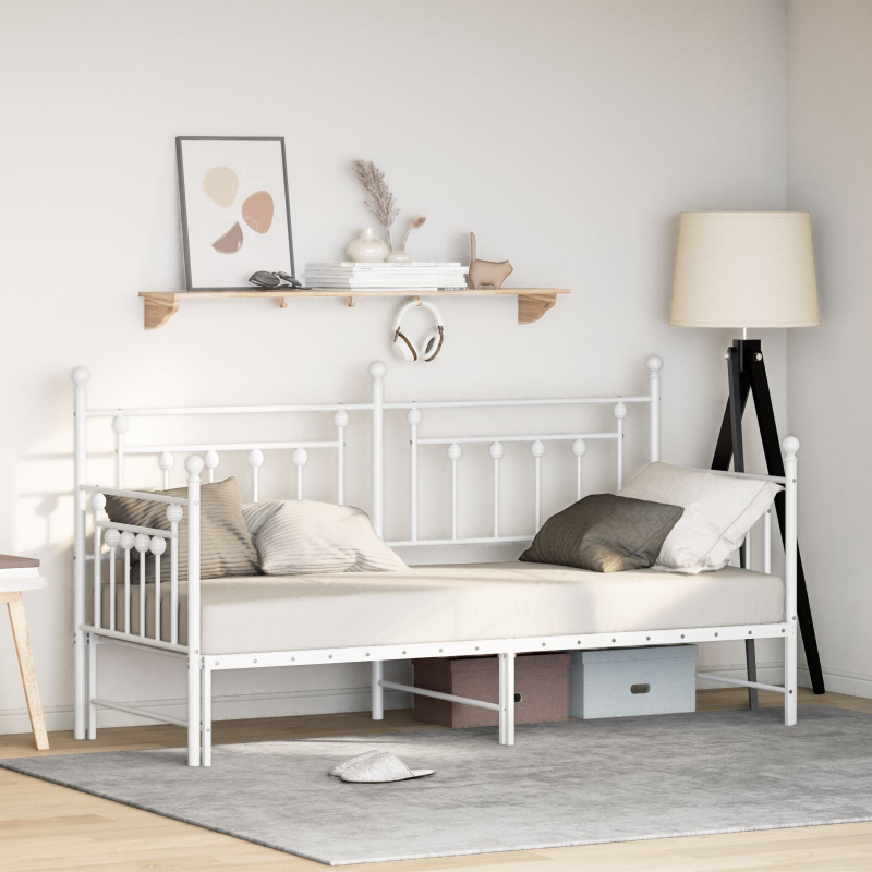 Tagesbett-Rahmen mit Ausziehbett Weiß 75x190 cm aus Stahl