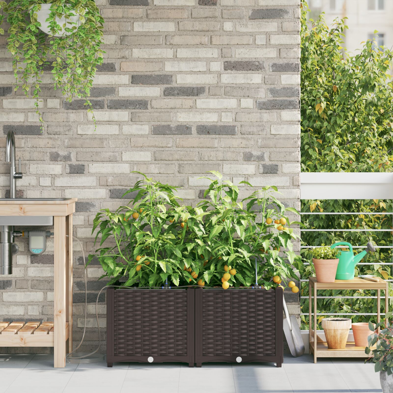 Gartenpflanzkästen mit Bewässerungssystem 2 Stück Braun