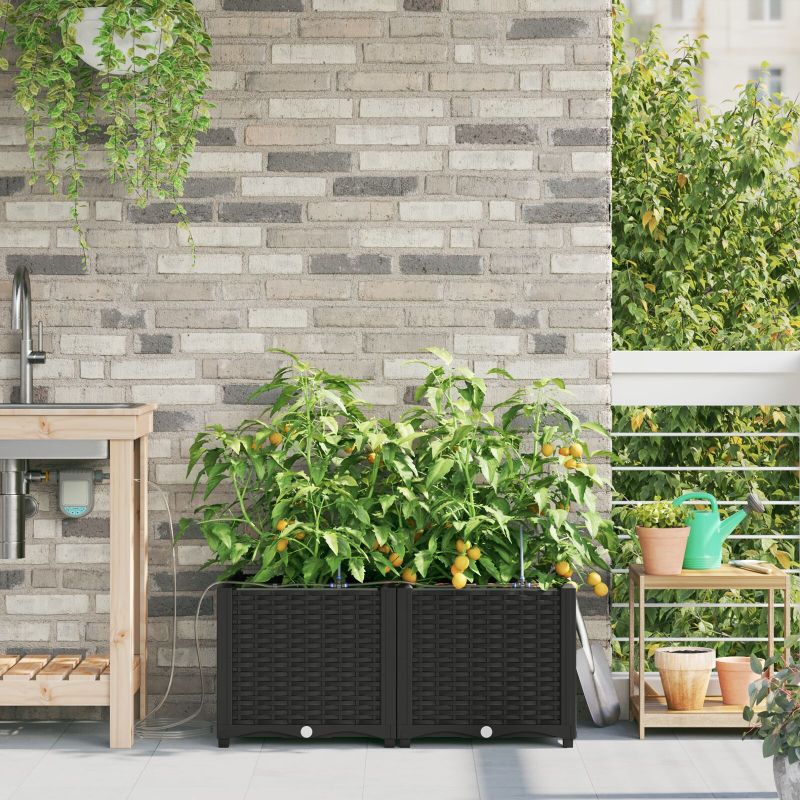 Gartenpflanzen mit Bewässerungssystem 2 Stück Schwarz