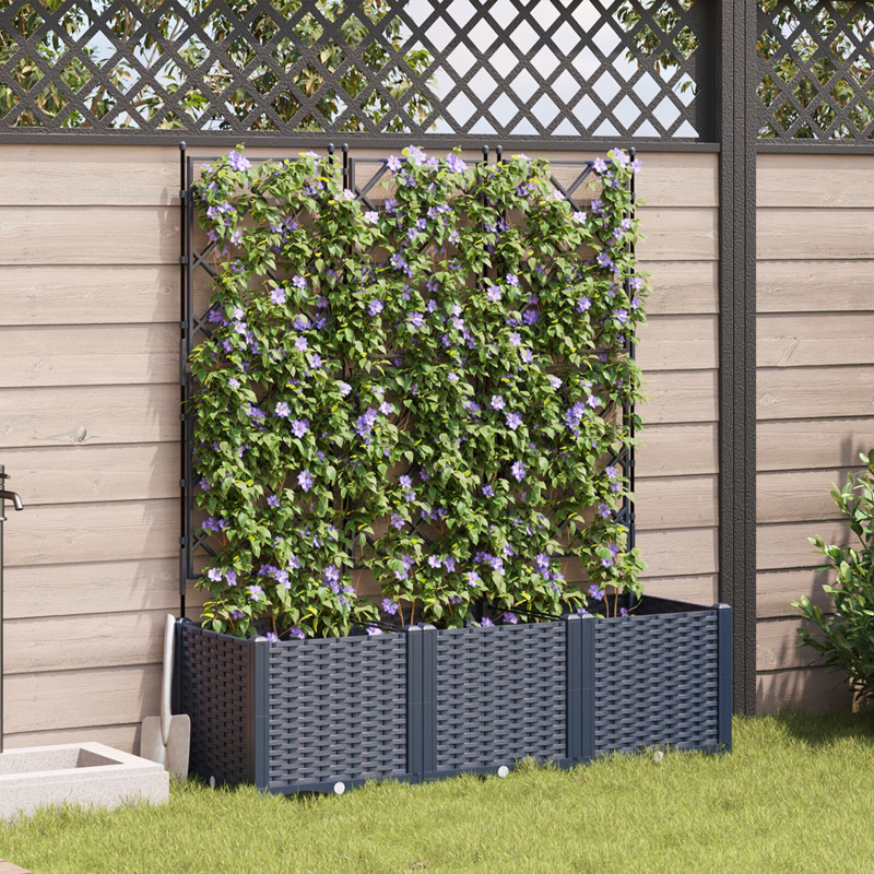 Gartenpflanzer mit Rankgitter 3 Stück Grau 120x40x143 cm