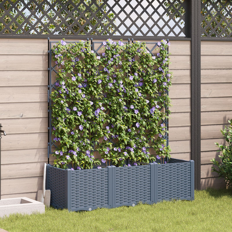 Gartenpflanzgefäß mit Rankgitter 3 Teile Hellgrau 120x40x143 cm