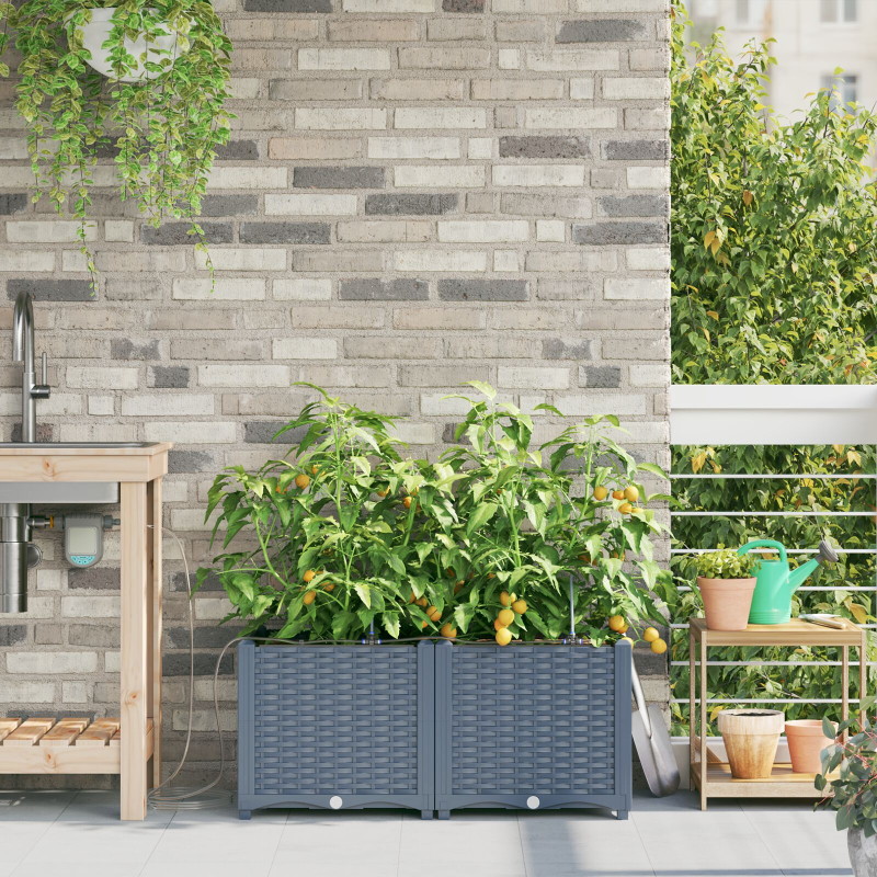 Gartenpflanzgefäße mit Bewässerungssystem 2 Stück Hellgrau