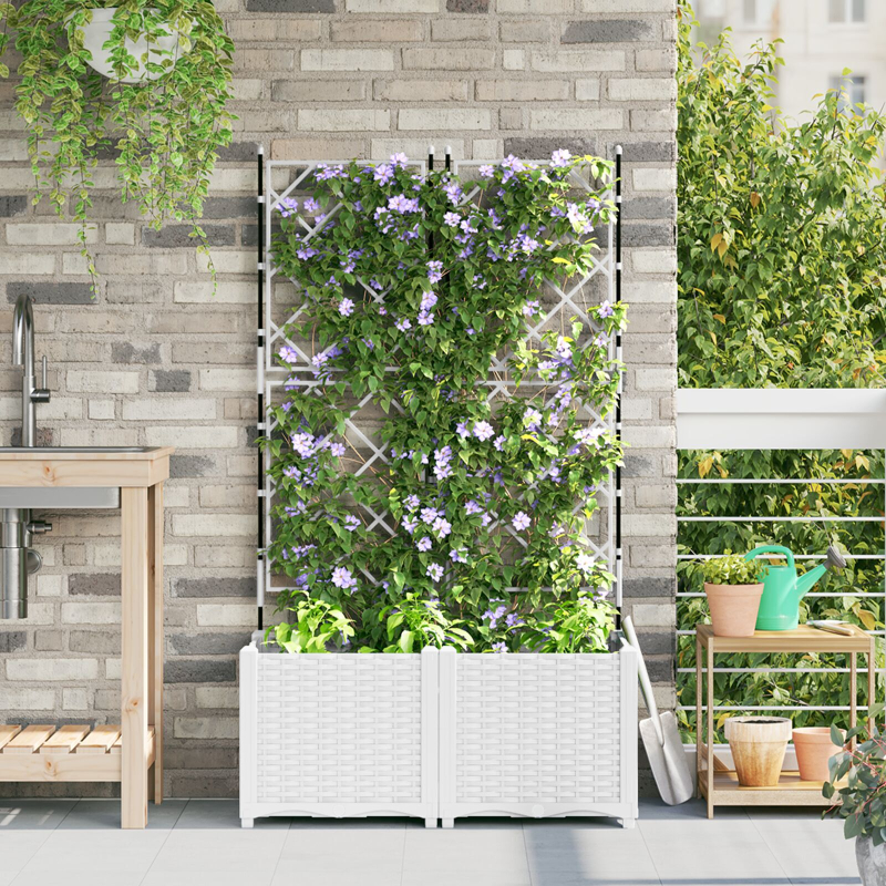 Garten Pflanzer mit Gitter 2 Stück Weiß 80x40x143 cm