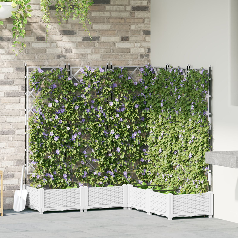 Gartenpflanzgefäß mit Spalier 5 Stück Weiß 120x120x125,5 cm