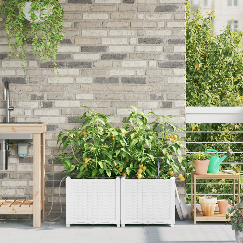 Gartenpflanzgefäße mit Bewässerungssystem 2 Stück Weiß