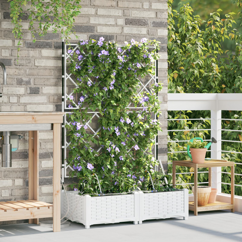Gartenpflanzkübel mit Bewässerungssystem 2 Stück Weiß