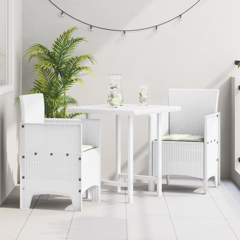 Gartenstühle mit Kissen 2 Stück Weiß Poly Rattan