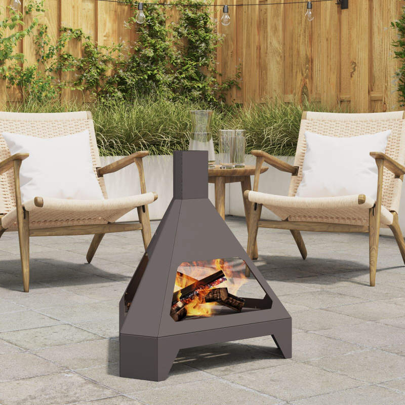 Feuerschale mit Schornstein Schwarz 50x43x52 cm Stahl