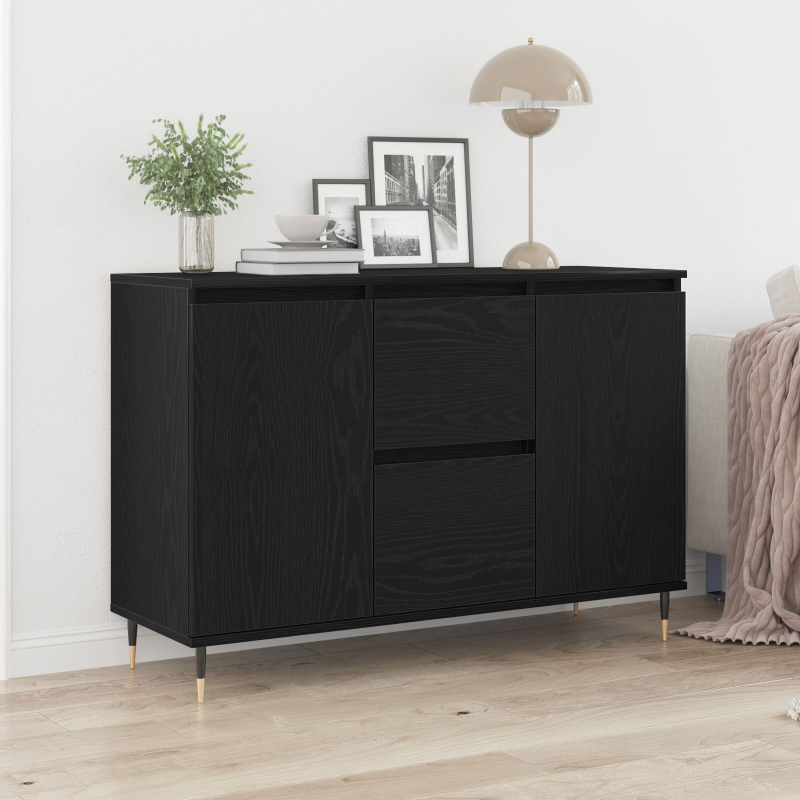 Sideboard mit Türen & Schubladen Schwarz Eiche 101,5x35x70 cm
