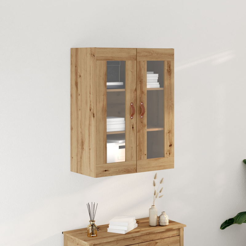 Wandmontierter Schrank mit Glastüren Artisan Eiche 69,5x34x90 cm