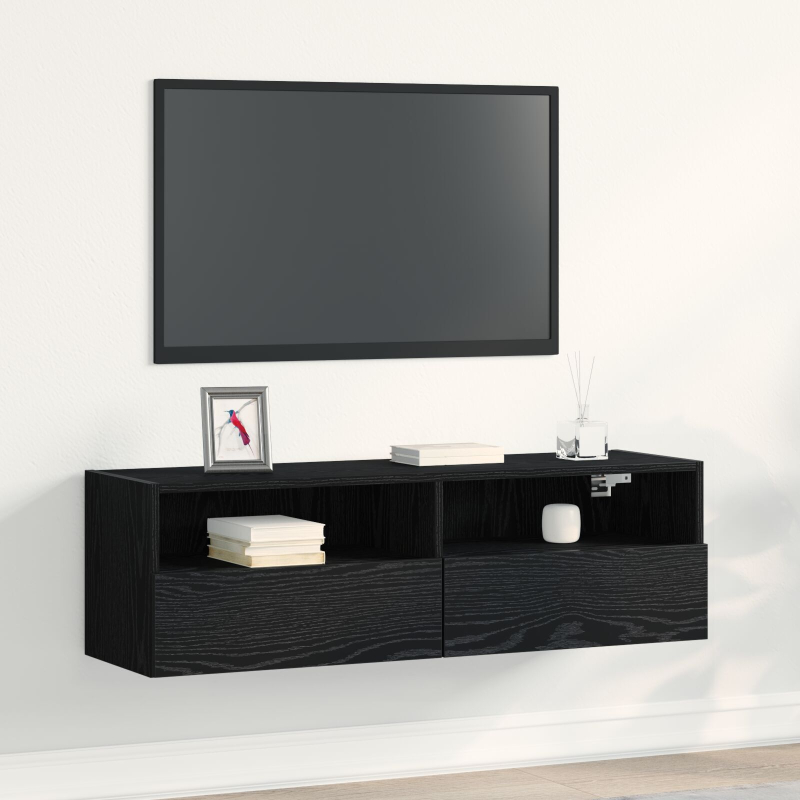 TV-Wandregal Schwarz Eiche 100x30x30 cm Holzwerkstoff