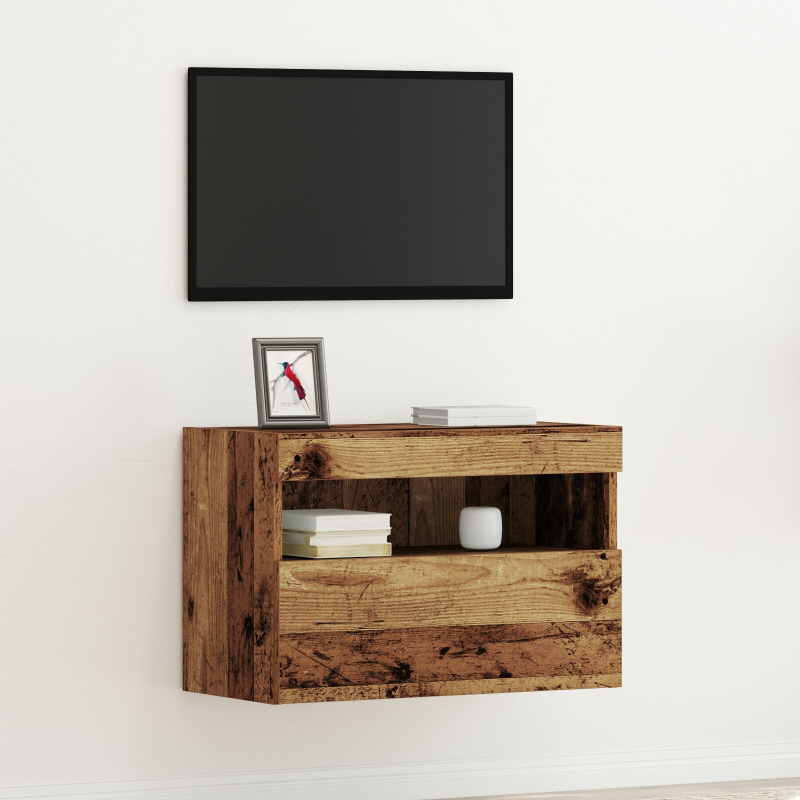 TV-Wandschrank mit LED-Leuchten Alte Holz 60x30x40 cm