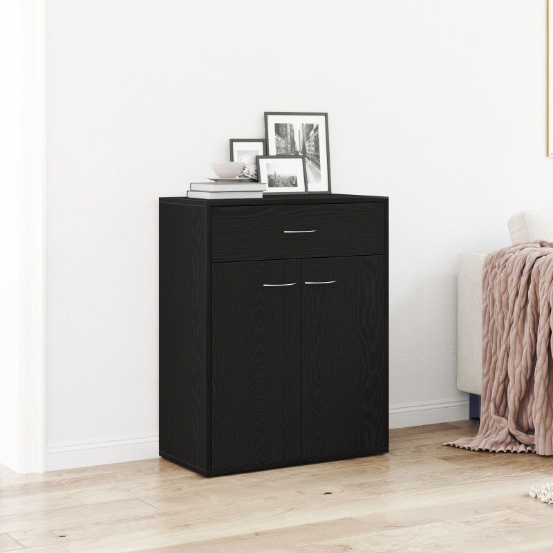 Sideboard schwarz Eiche 60x30x75 cm Holzwerkstoff