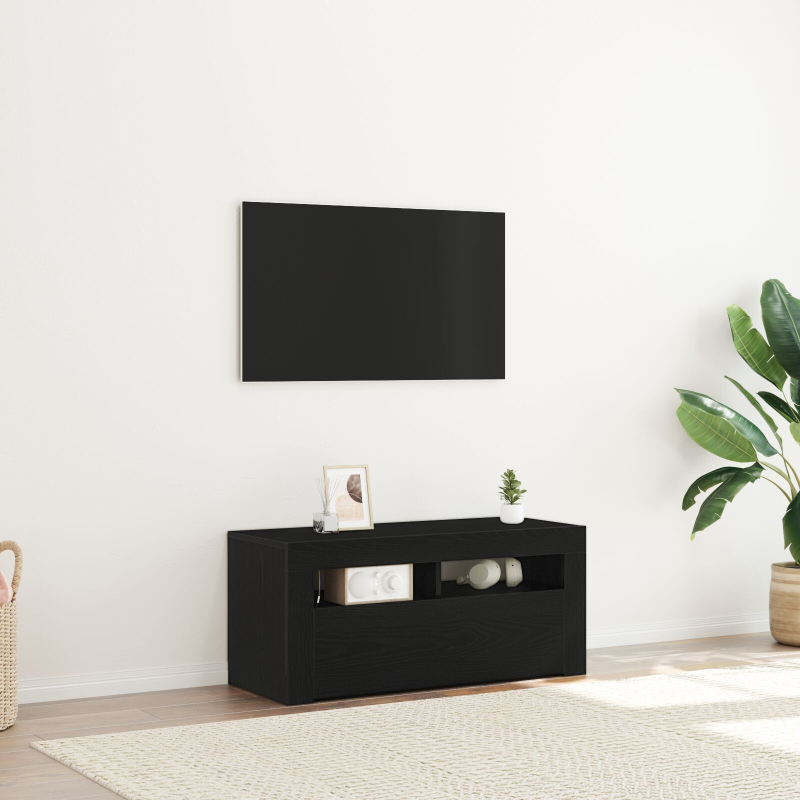 TV-Schrank mit LED Schwarz Eiche 90x35x40 cm Holzwerkstoff