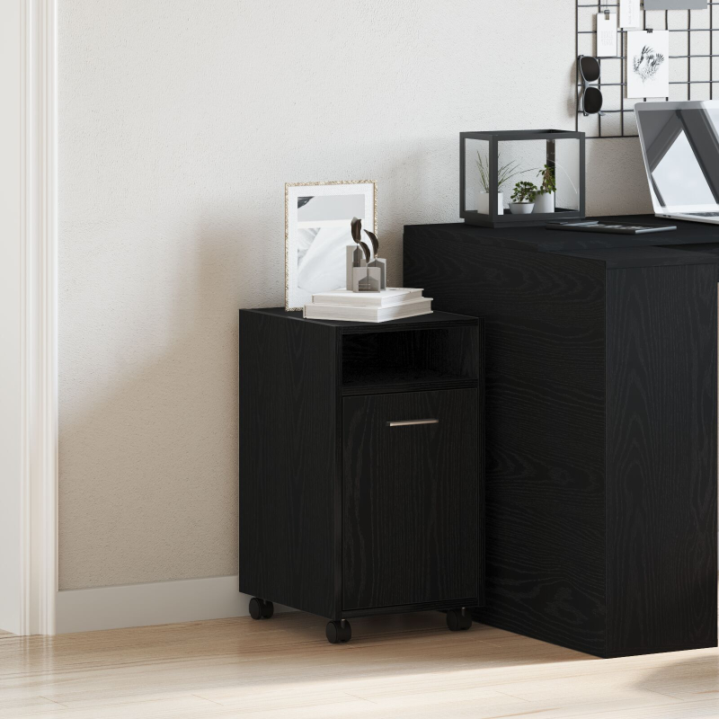 Sideboard mit Rollen aus schwarzem Eichenholz 33x38x60 cm aus Holzwerkstoff