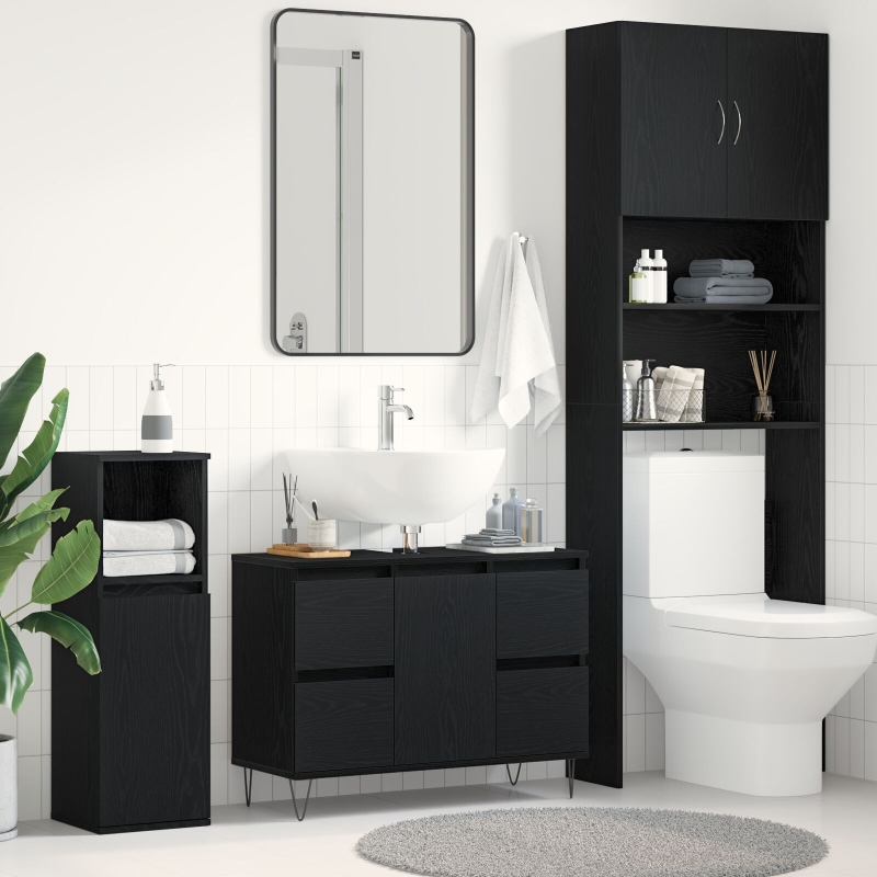Badezimmer-Waschbeckenunterschrank Schwarz Eiche 80x33x60 cm Holzwerkstoff