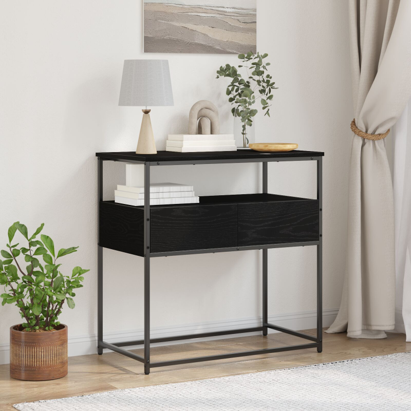 Konsole Tisch Schwarze Eiche 75x40x75 cm engineered Holz und Stahl